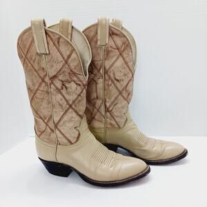 Boots Women Ostrich Tony Lama Beige Leather Western Quilt Mid-Calf Roper Size 7B